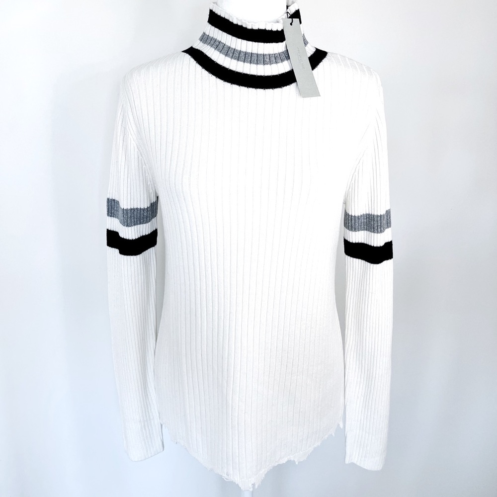 NWT One Grey Day “Los Angeles” Ivory Knit with Black & Grey Stripe Sweat…